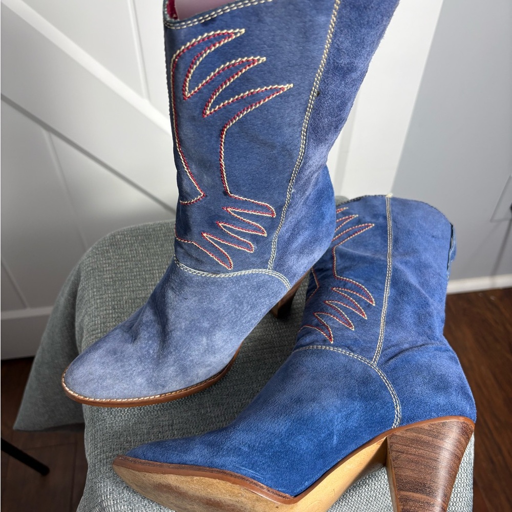 Nine West Blue Suede Heeled Boots - Picture 10 of 10